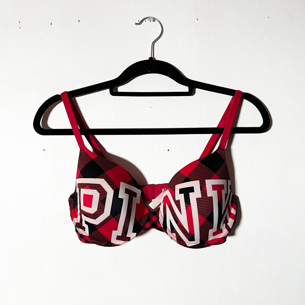 Victorias Secret PINK 34D Bra Wear Everywhere Underwire Logo Plaid